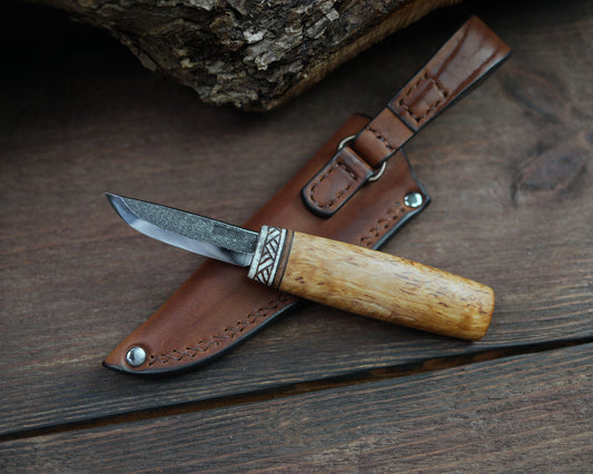 Kleines Allzweckmesser, Heft aus Karelischer Maserbirke