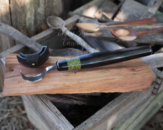 Löffel-und Schalen Schnitzmesser, langes Heft, BLACK EDITION, stark gekrümmt