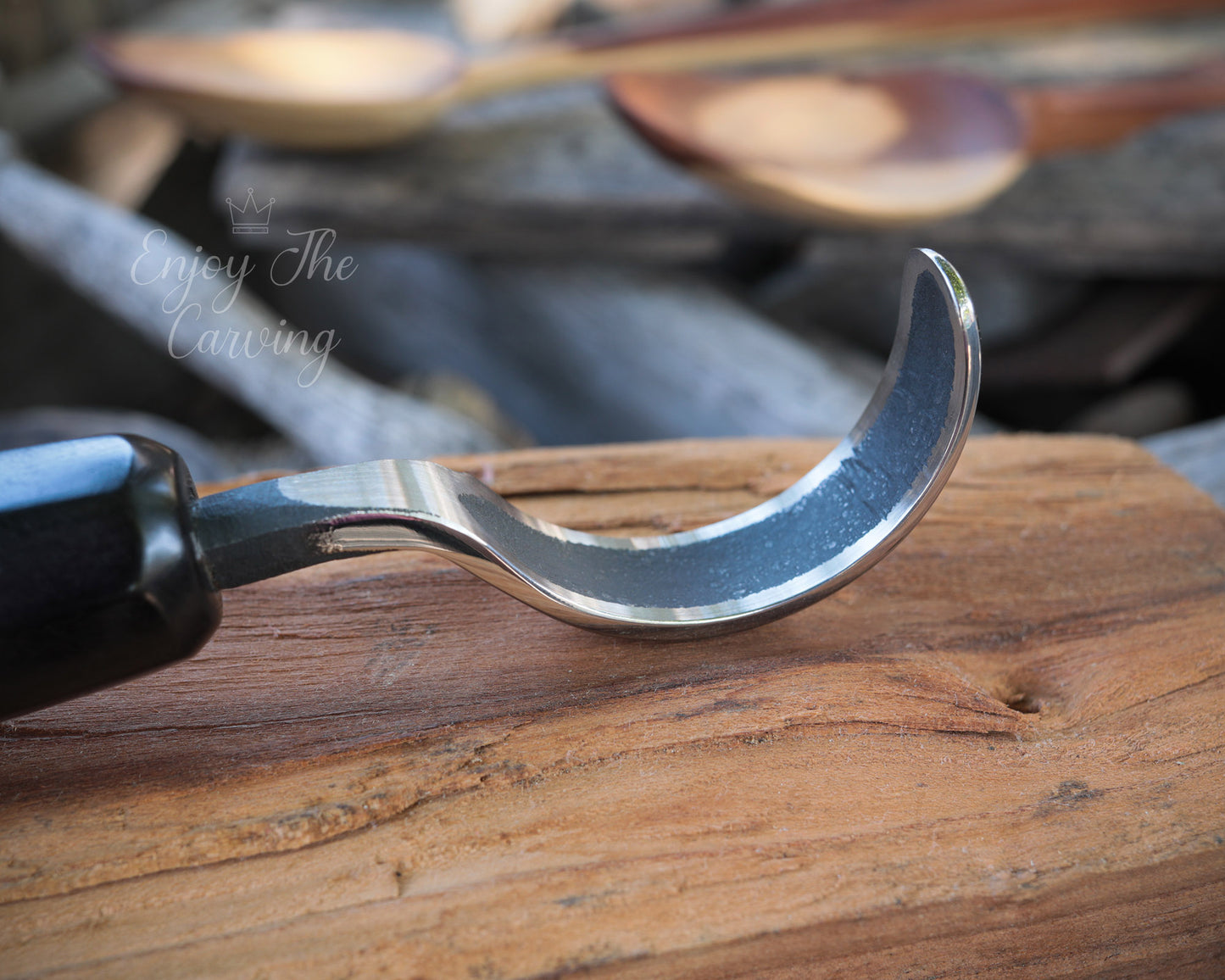 Löffel-und Schalen Schnitzmesser, langes Heft, BLACK EDITION, stark gekrümmt