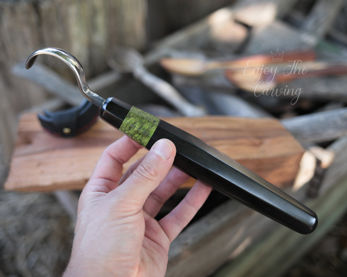 Löffel-und Schalen Schnitzmesser, langes Heft, BLACK EDITION, stark gekrümmt