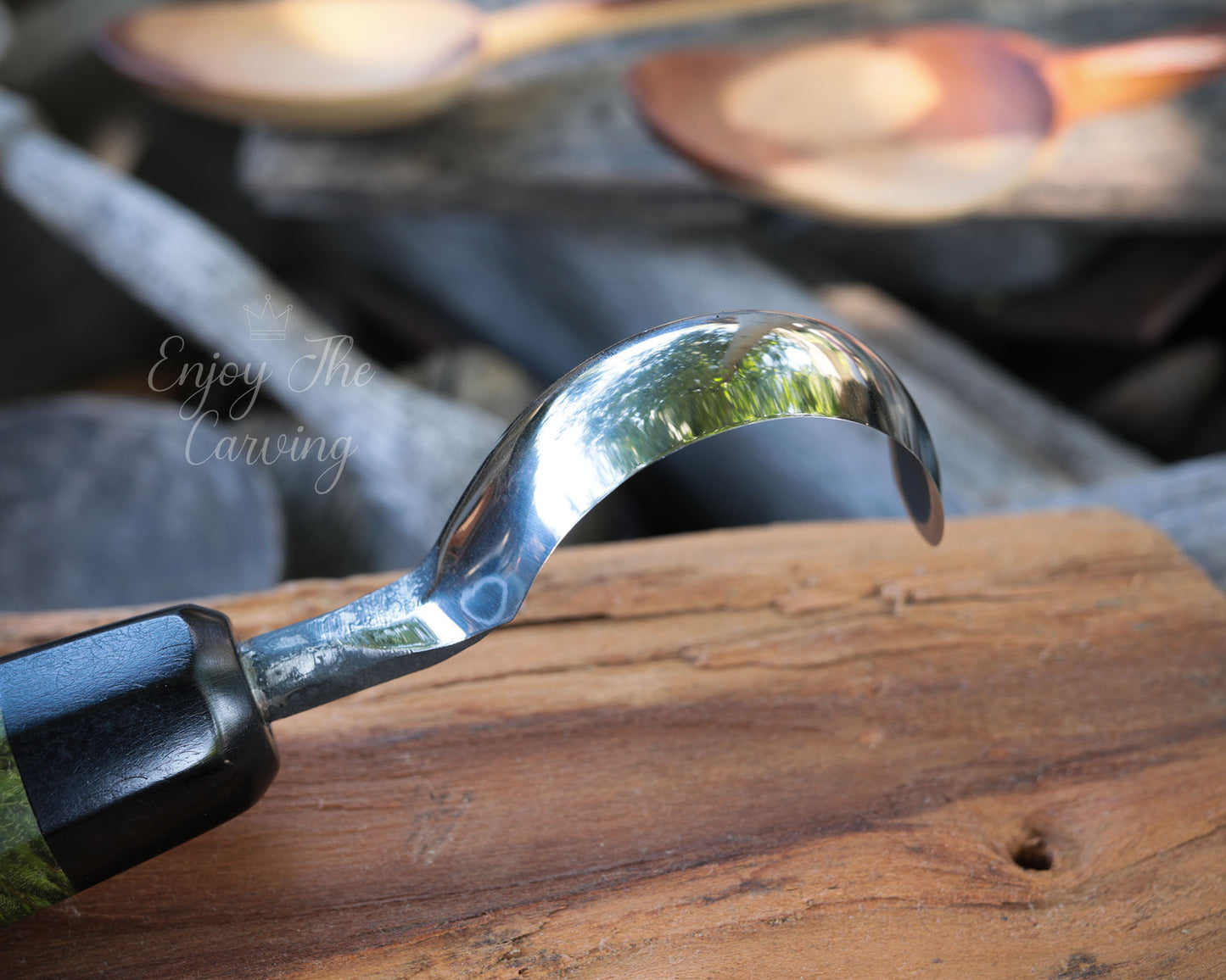 Löffel-und Schalen Schnitzmesser, langes Heft, BLACK EDITION, stark gekrümmt