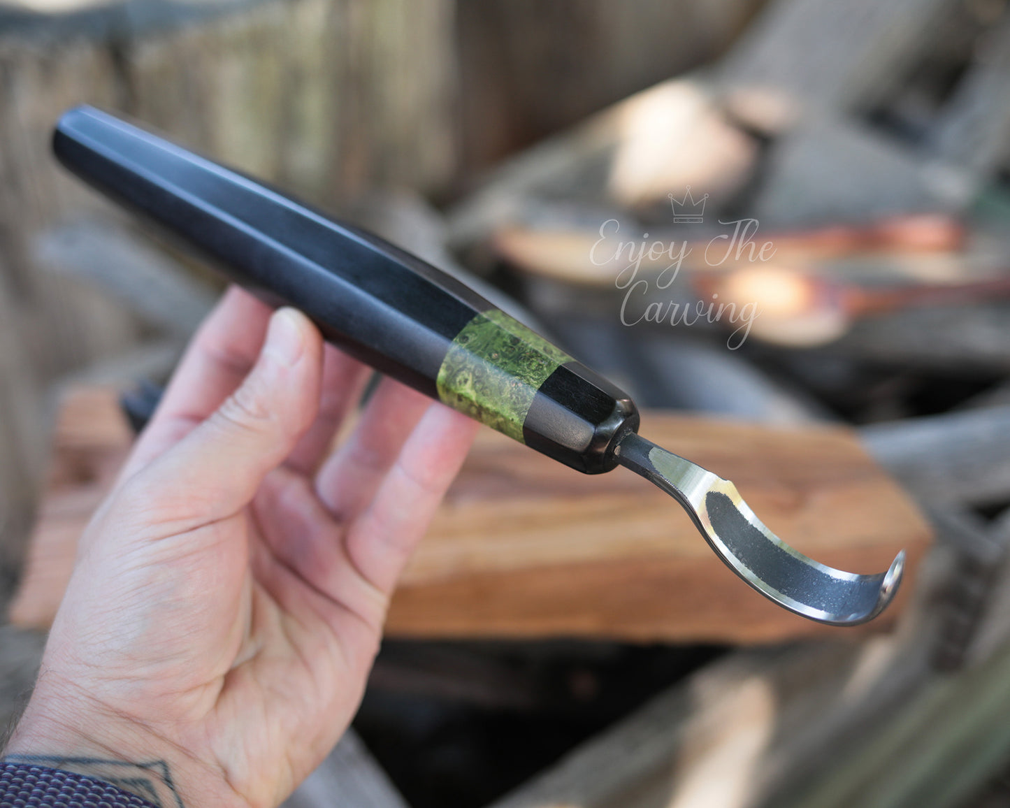 Löffel-und Schalen Schnitzmesser, langes Heft, BLACK EDITION, stark gekrümmt