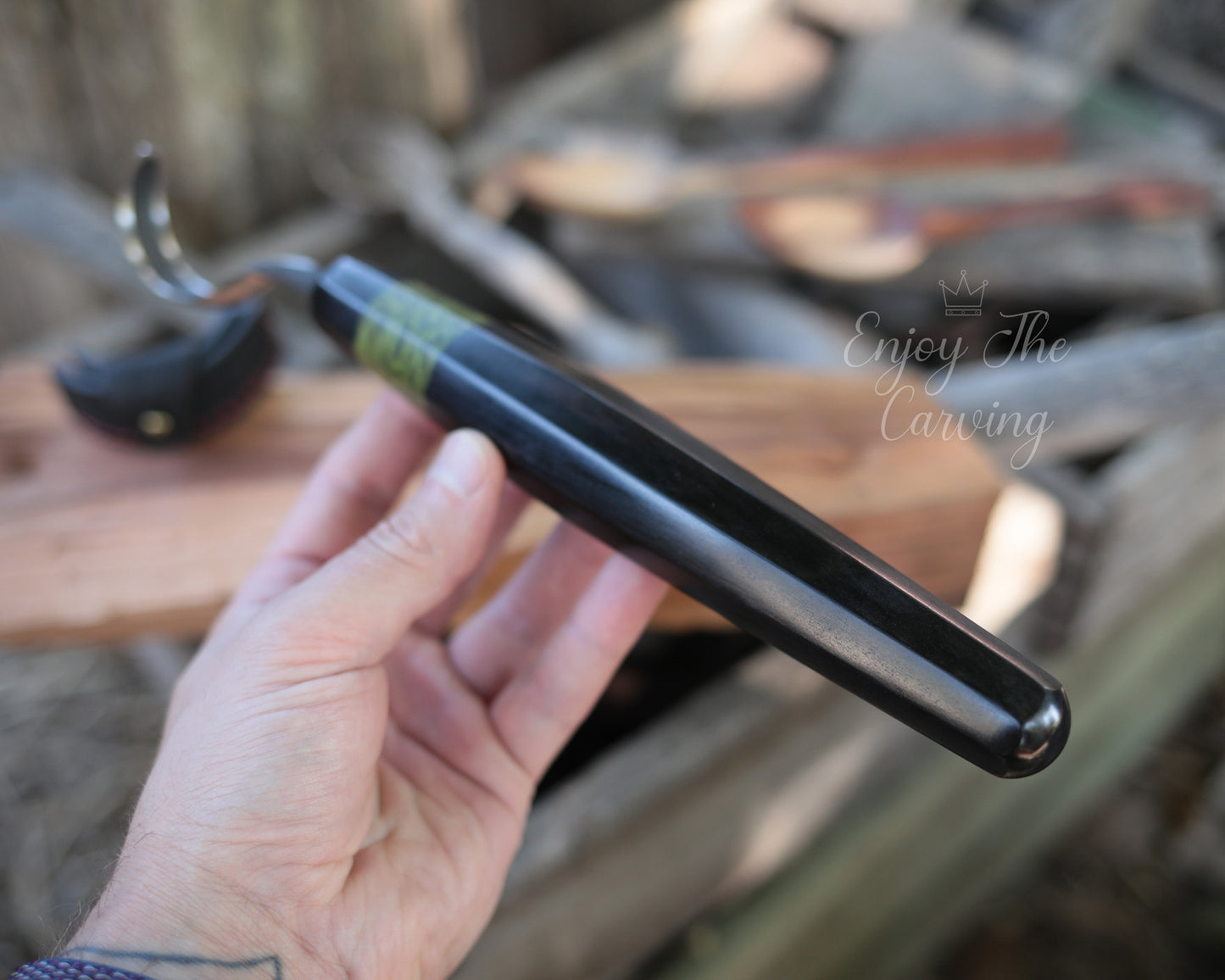 Löffel-und Schalen Schnitzmesser, langes Heft, BLACK EDITION, stark gekrümmt