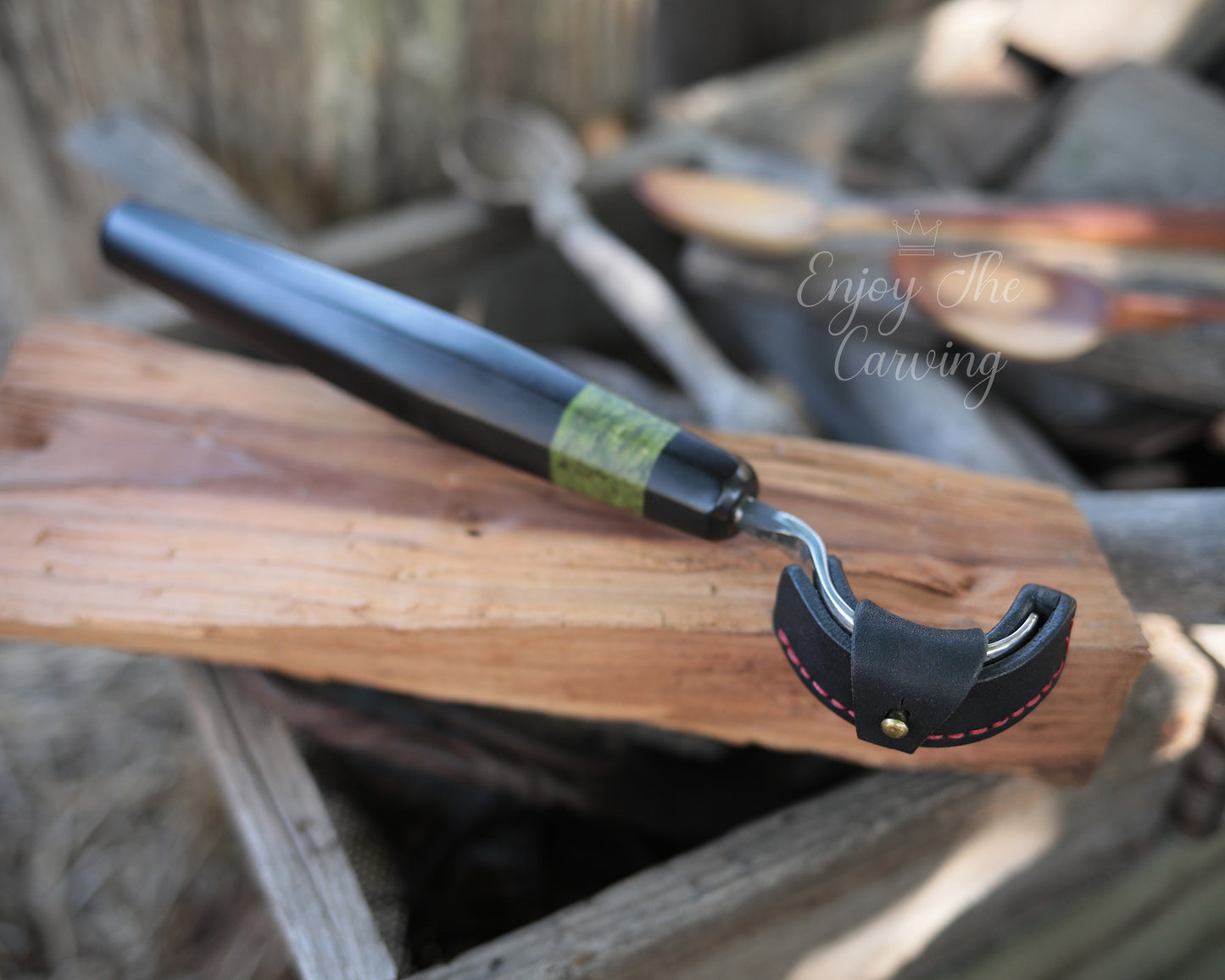 Löffel-und Schalen Schnitzmesser, langes Heft, BLACK EDITION, stark gekrümmt