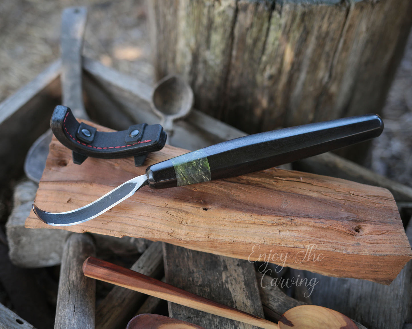 Löffel-und Schalen Schnitzmesser, langes Heft, BLACK EDITION, mäßig gekrümmt