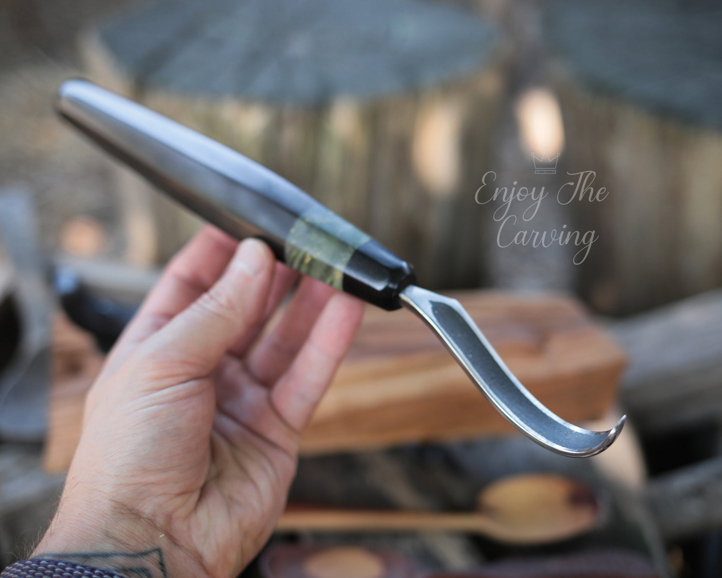 Löffel-und Schalen Schnitzmesser, langes Heft, BLACK EDITION, mäßig gekrümmt