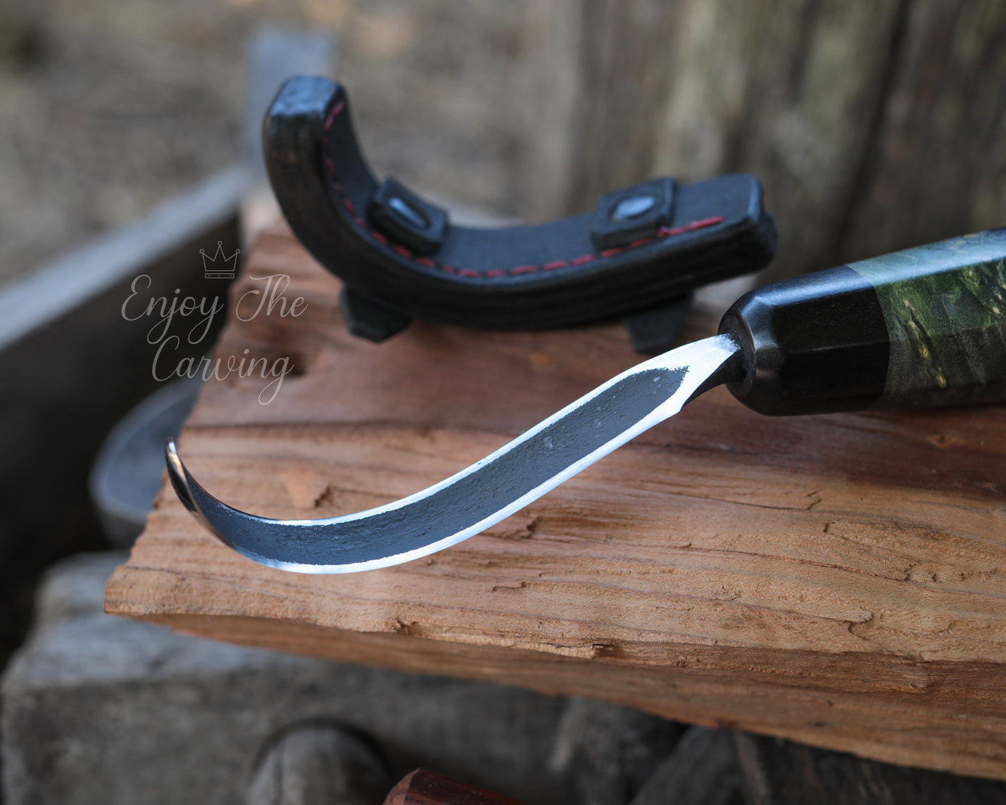 Löffel-und Schalen Schnitzmesser, langes Heft, BLACK EDITION, mäßig gekrümmt