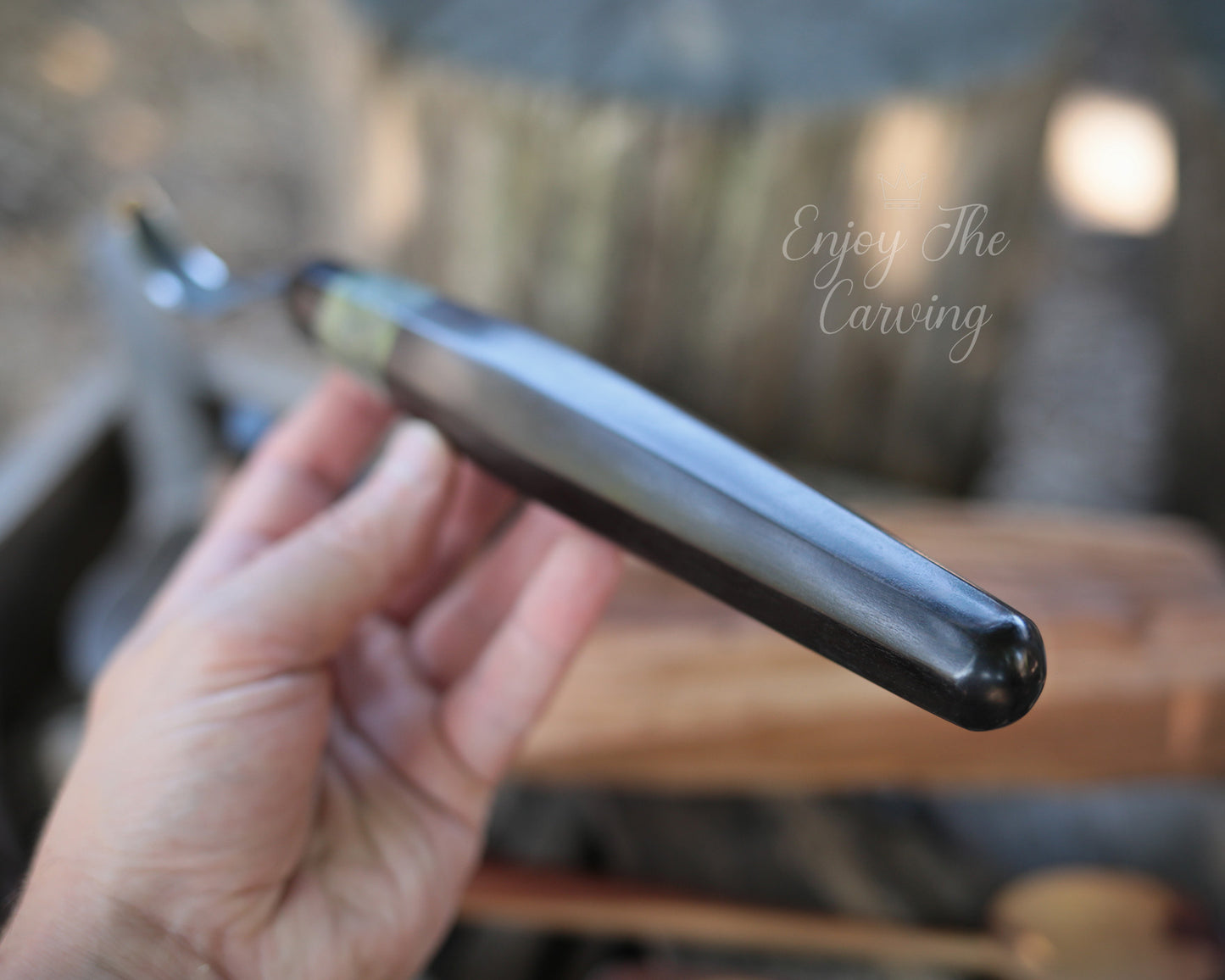 Löffel-und Schalen Schnitzmesser, langes Heft, BLACK EDITION, mäßig gekrümmt