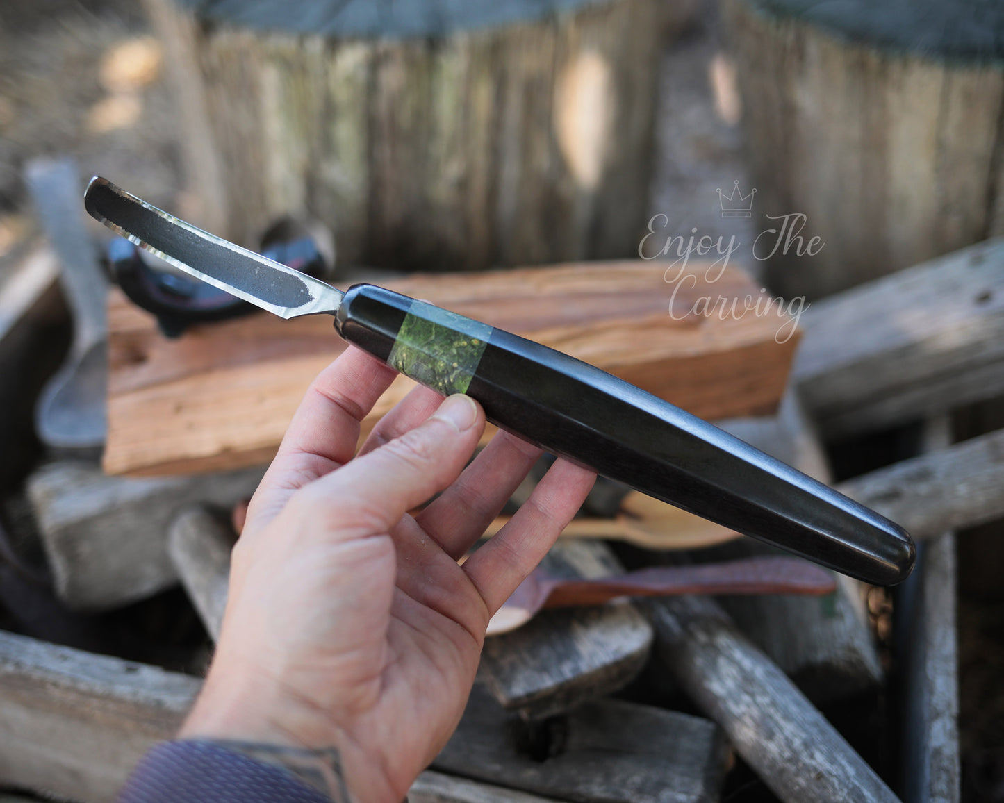 Löffel-und Schalen Schnitzmesser, langes Heft, BLACK EDITION, mäßig gekrümmt