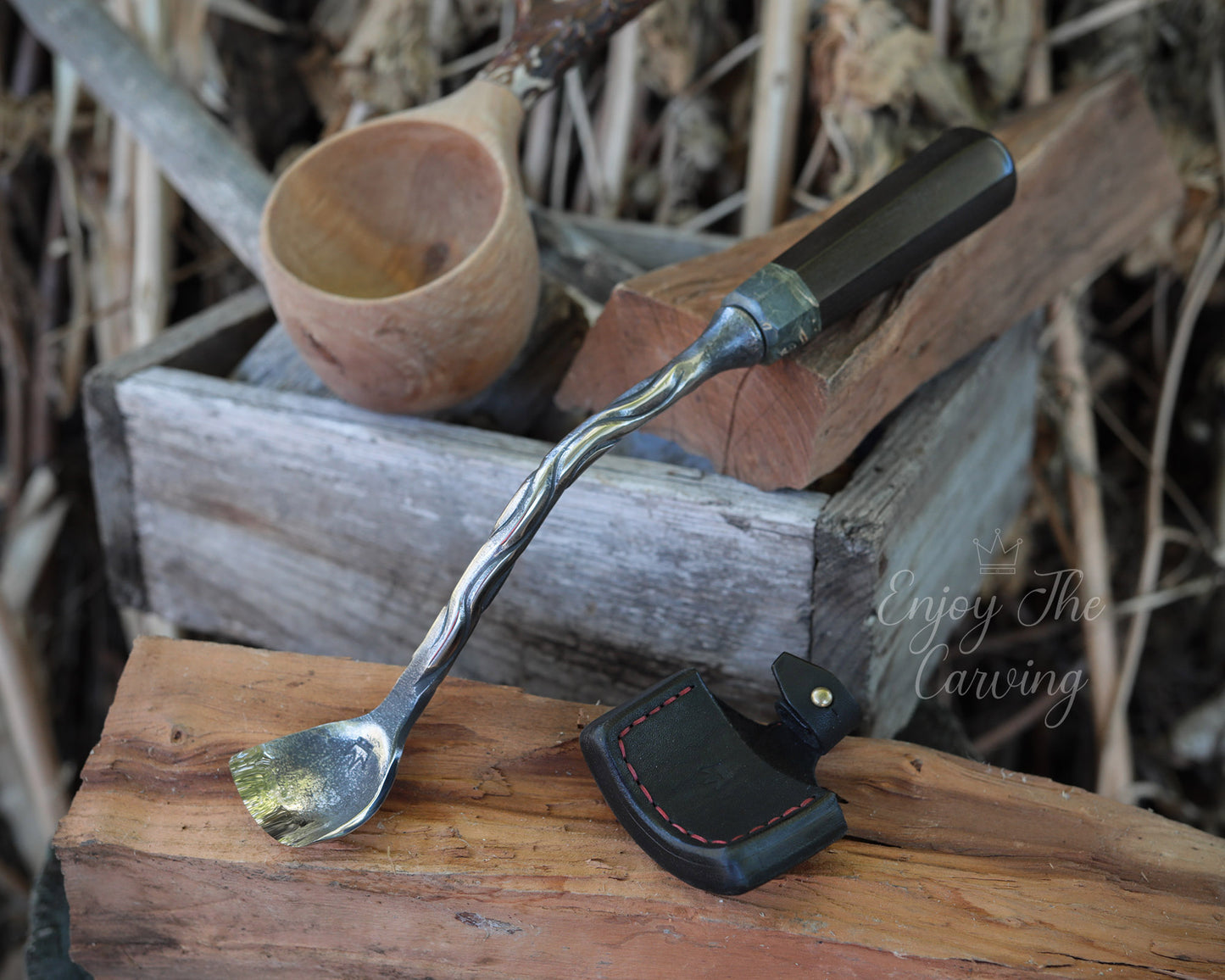 Hohleisen, 40 mm, tief gekröpft, langer Stiel, BLACK EDITION