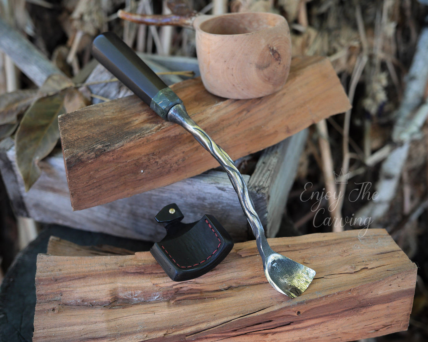 Hohleisen, 40 mm, tief gekröpft, langer Stiel, BLACK EDITION