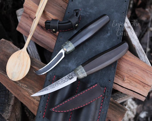 Schnitzset, BLACK EDITION, Schnitzmesser mit Löffelmesser