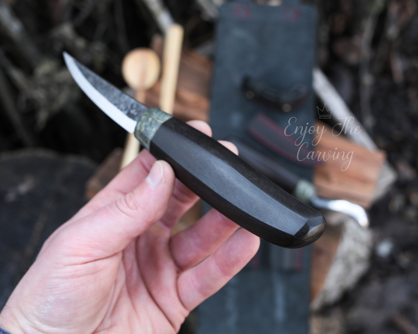 Schnitzset, BLACK EDITION, Schnitzmesser mit Löffelmesser