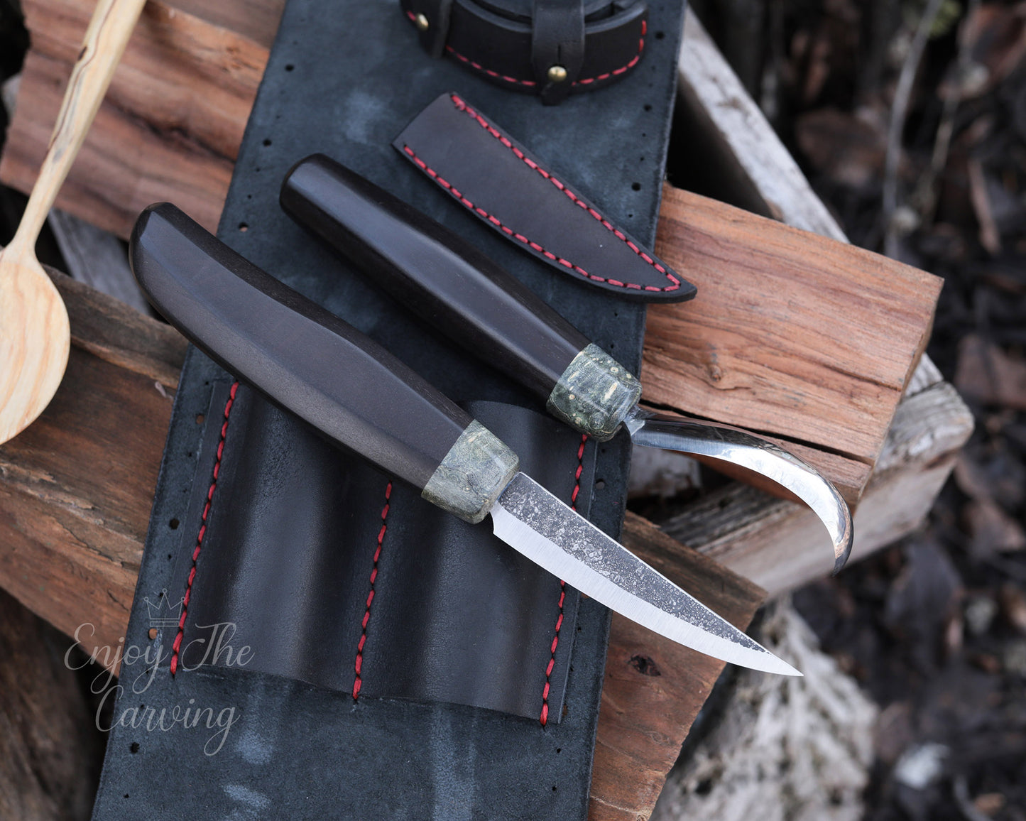 Schnitzset, BLACK EDITION, Schnitzmesser mit Löffelmesser