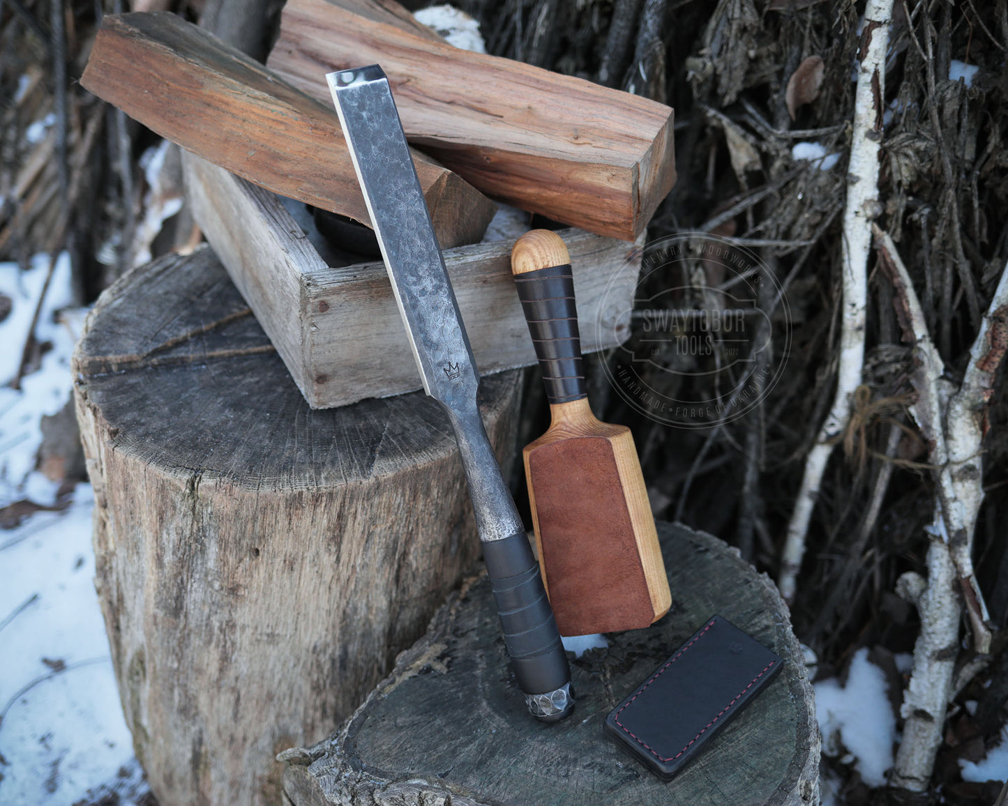 Zimmererbeitel und Klüpfel im Set, BLACK EDITION