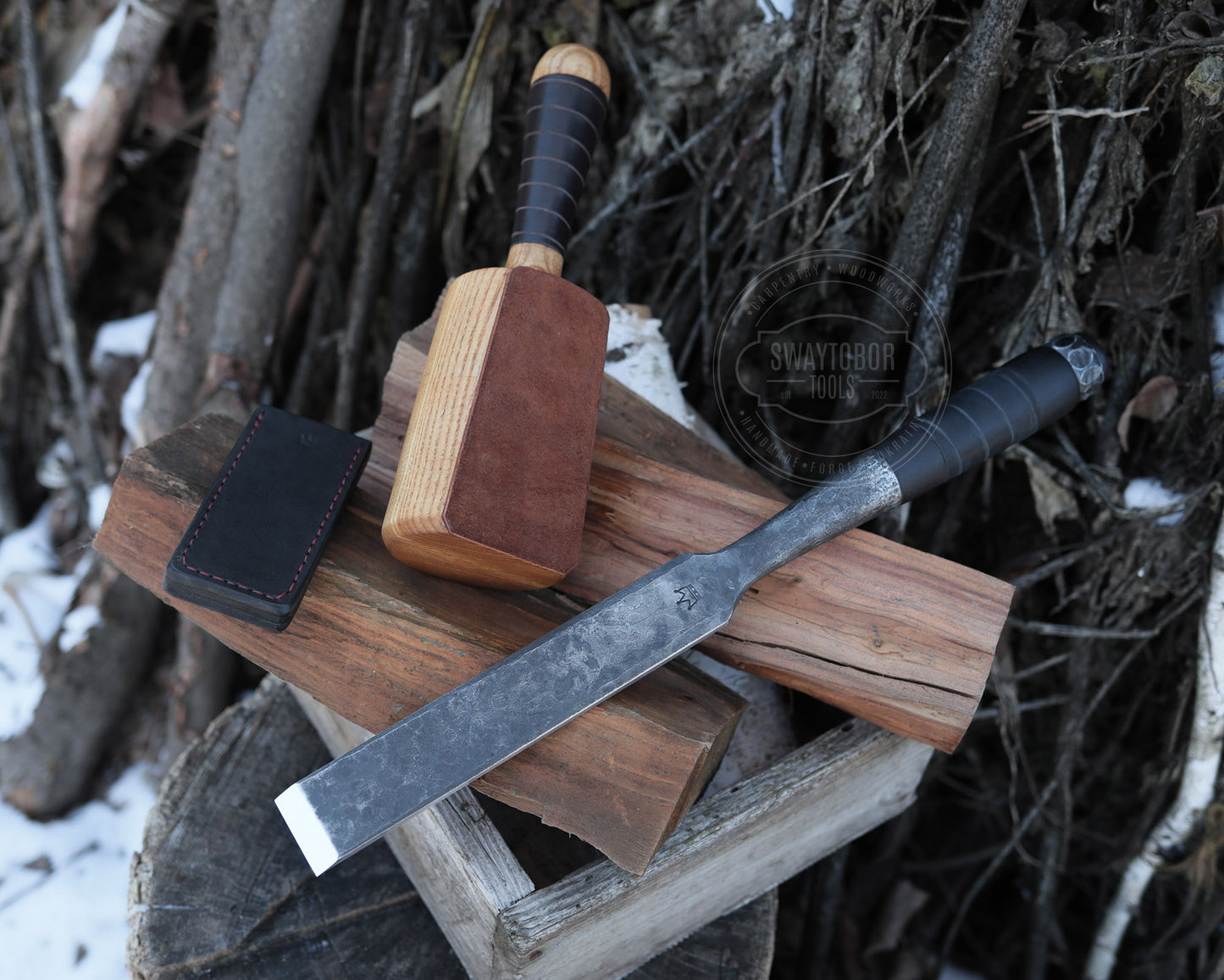 Zimmererbeitel und Klüpfel im Set, BLACK EDITION